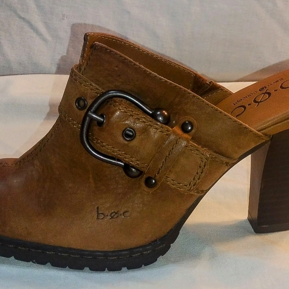 Boc Brown Concepts Brown Leather Buckle Accent High Heel Boot Shape Mules Size 6 - Picture 11 of 15